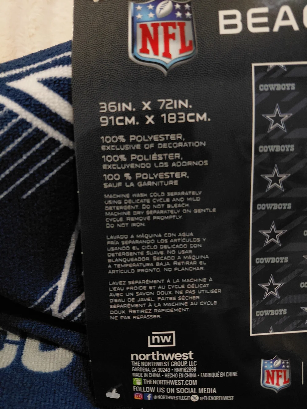 NWT Dallas Cowboys Navy Beach Towel - Official NFL Team Design